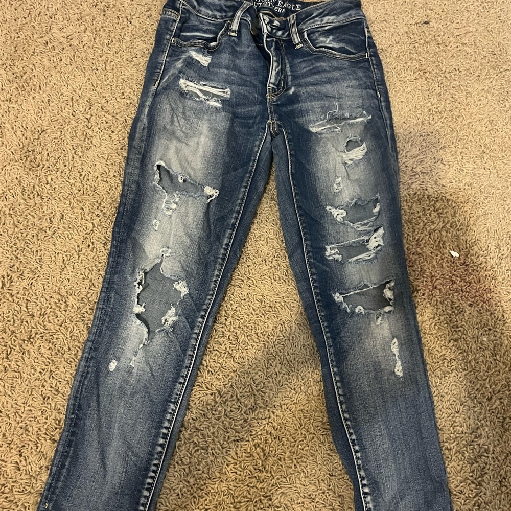 American Eagle Outfitters Blue Skinny Jeans Distressed